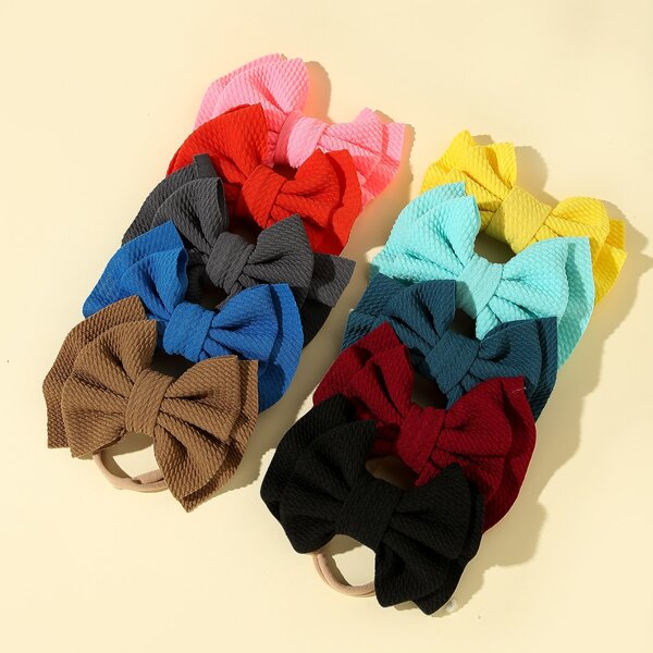

10pcs Baby Bow Decor Hair Band, Multicolor