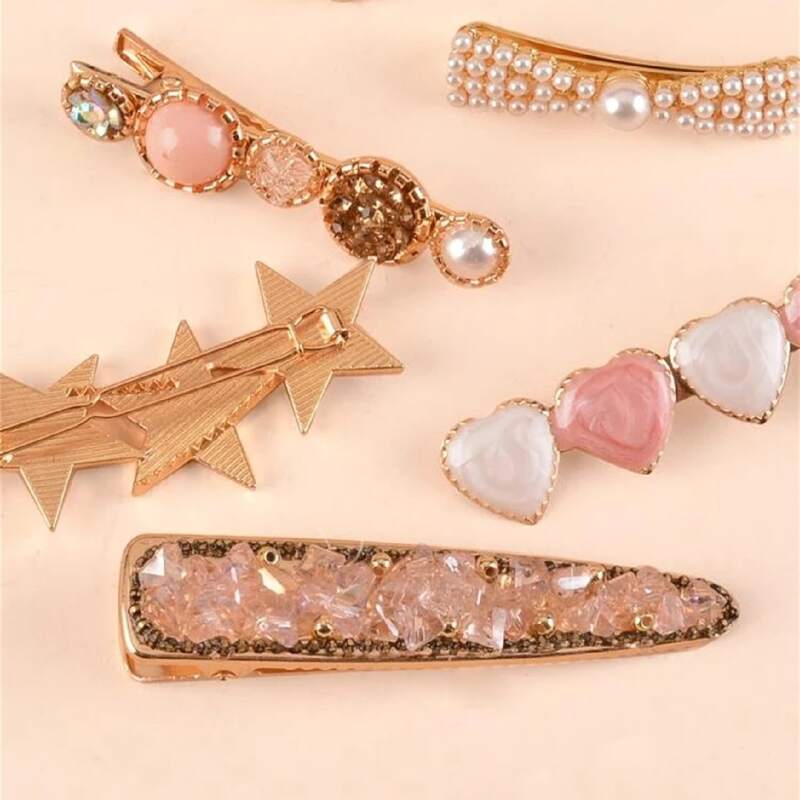 

8pcs Rhinestone & Faux Pearl Hair Clip, Multicolor