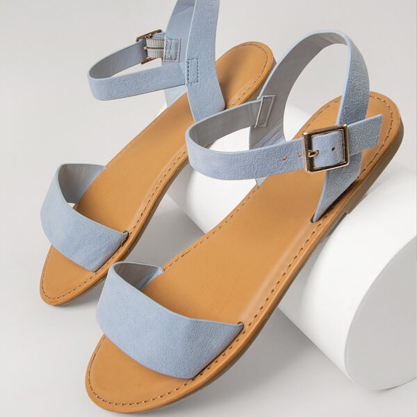 

Faux Leather Ankle Strap Sandals, Baby blue