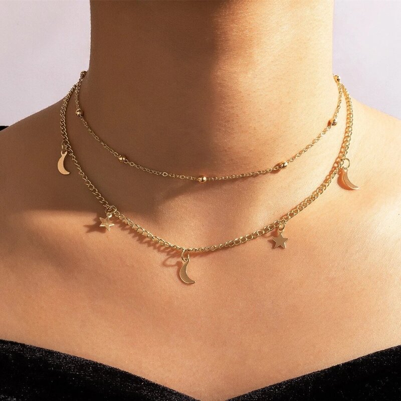 

Star & Moon Charm Layered Necklace, Gold