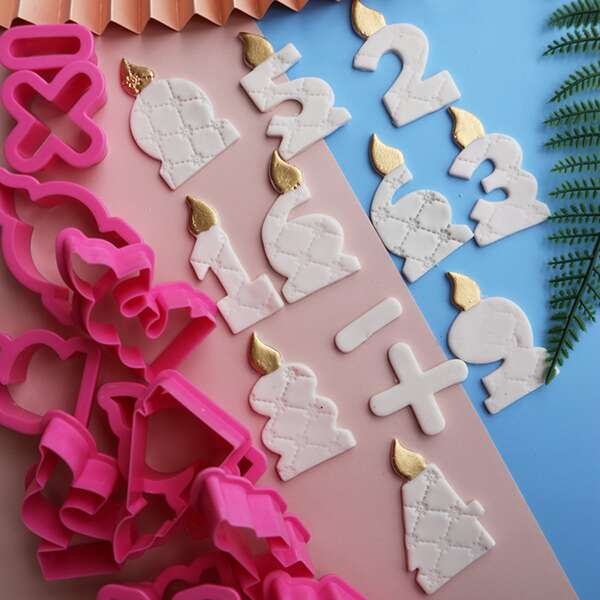 

12pcs Number Candle Design Biscuit Mold, Hot pink
