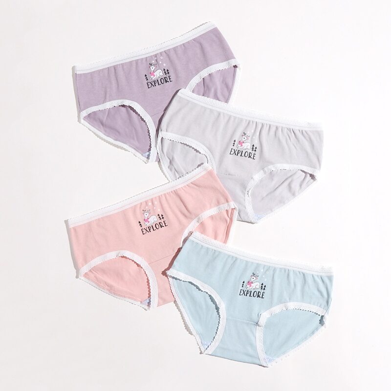 

4pack Cartoon Print Lace Trim Panty Set, Multicolor