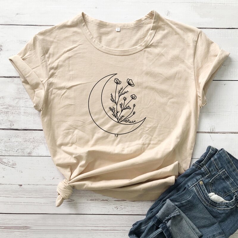 

Moon & Plants Print Tee, Beige