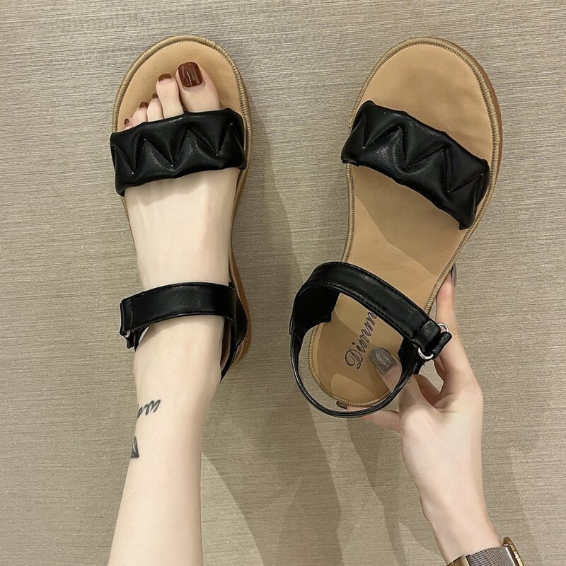 

Quilted Velcro Strap Sandals, Black