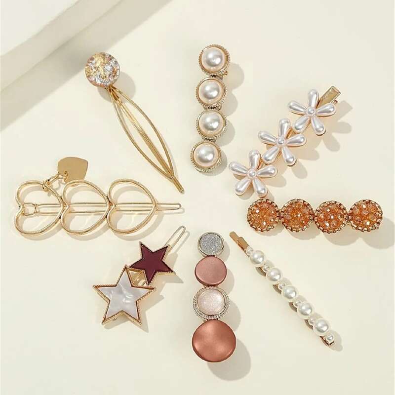 

8pcs Rhinestone & Faux Pearl Hair Clip, Multicolor