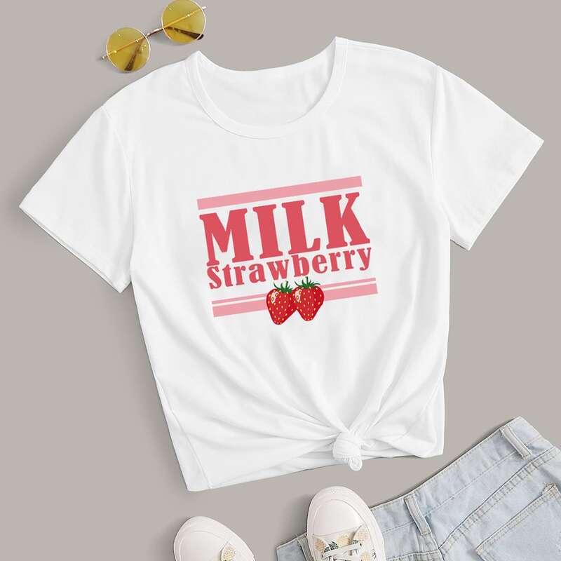 

Letter Strawberry Graphic Tee, White