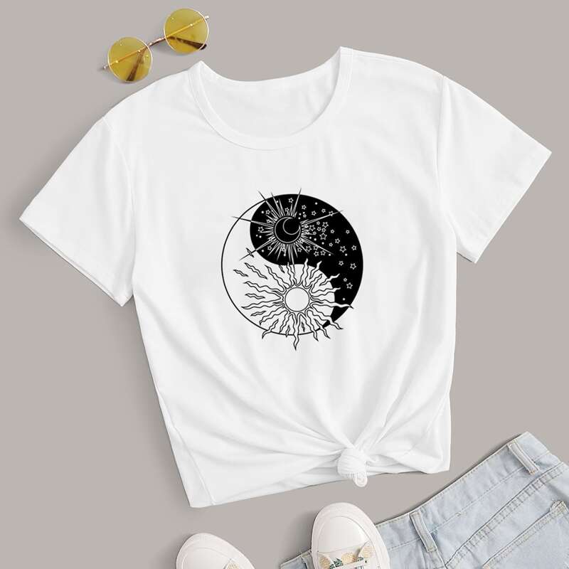 

Yin And Yang Sun & Moon Graphic Tee, White