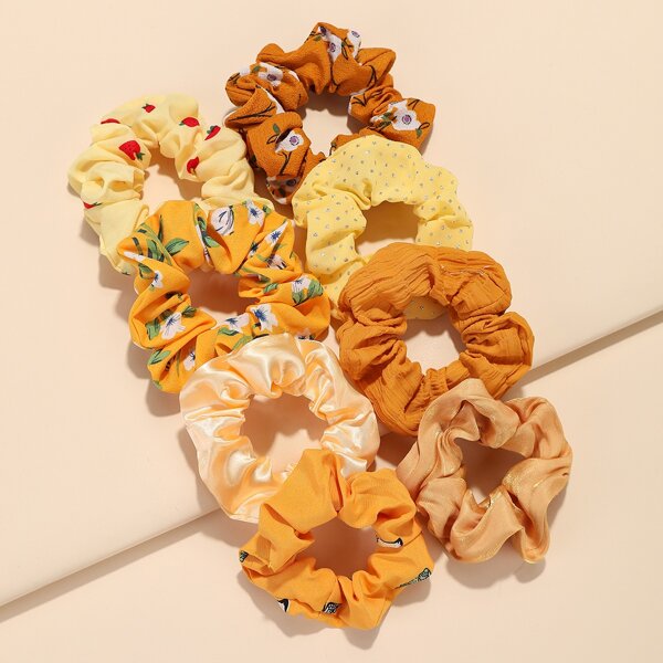 

8pcs Floral Print Scrunchie, Multicolor