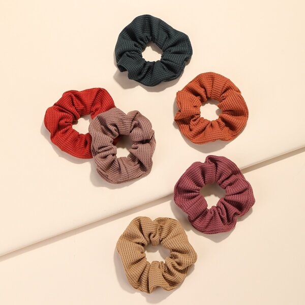 

6pcs Plain Ribbed Scrunchie, Multicolor