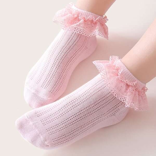 

Toddler Girls Lace Trim Socks, Pink