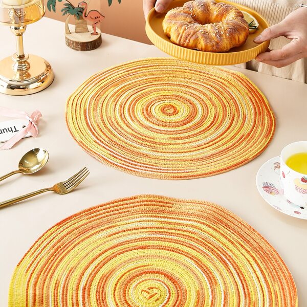 

1pc Round Woven Design Placemat, Multicolor