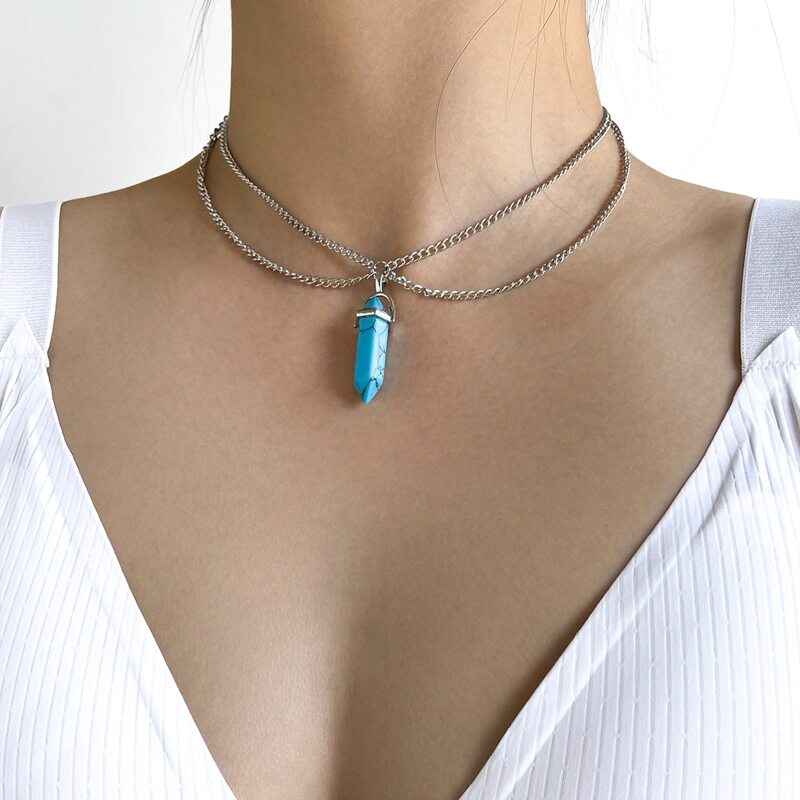 

Stone Pendant Necklace, Silver