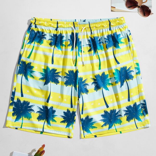 

Men Palm Tree Drawstring Shorts, Multicolor