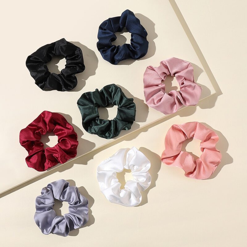 

8pcs Solid Scrunchie, Multicolor