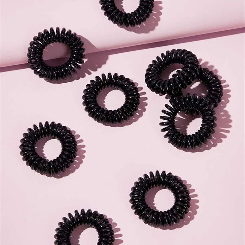 

9pcs Solid Coil Hair Tie, Multicolor