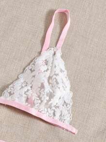 3pack Floral Embroidered Mesh Garter Lingerie Set - Multicolor - View 3