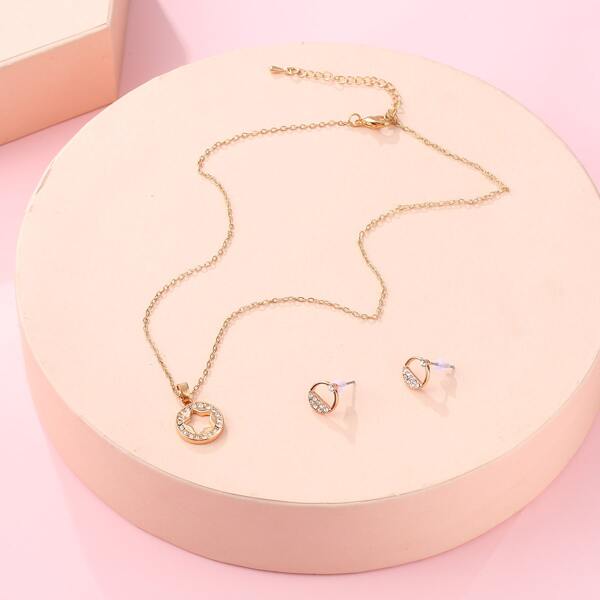 

3pcs Toddler Girls Rhinestone Decor Jewelry Set, Gold