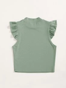 SHEIN Essnce Solid Rib Knit Ruffle Trimed Top - Mint Green - View 2