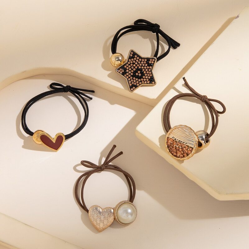 

4pcs Heart & Star Decor Hair Tie, Multicolor