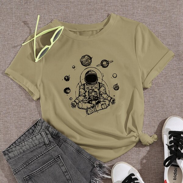 

Astronaut And Galaxy Print Tee, Khaki