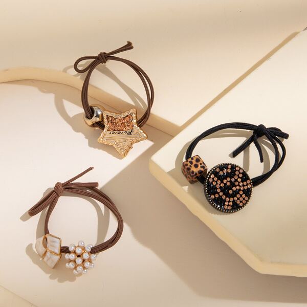 

3pcs Star Decor Hair Tie, Multicolor