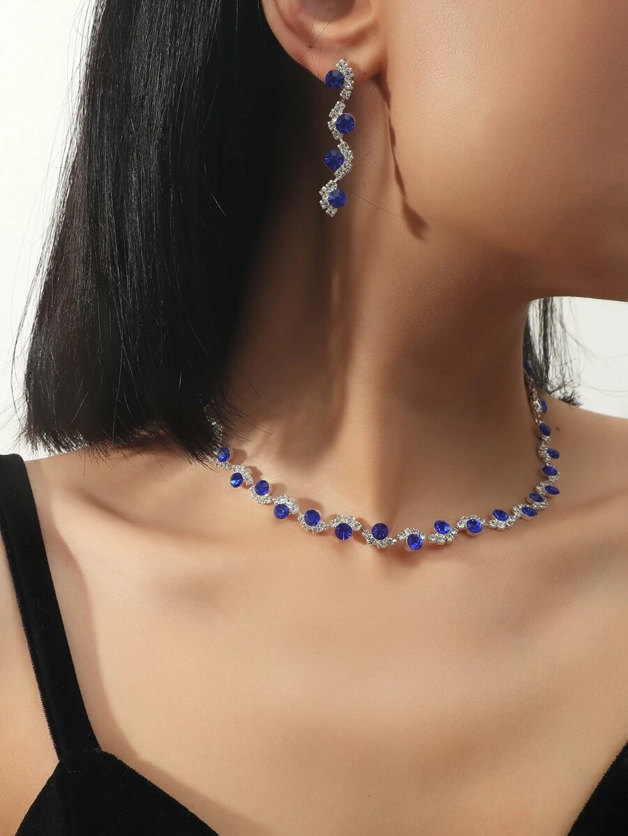 1入組水鑽裝飾項鍊和1對耳墜