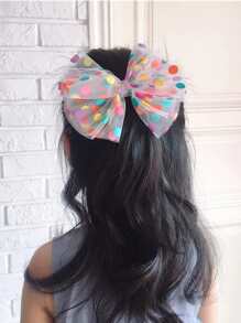 3入組女孩波點網紗蝴蝶結髮飾套裝,包括黑色波點髮夾、白色領帶發帶 - 彩色 - 查看 4