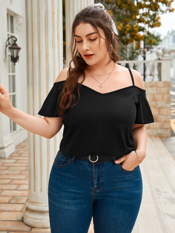 SHEIN Clasi Plus Cold Shoulder Solid Tee