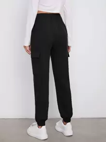 SHEIN Ficka Slätt Enkel Byxor - Svart - Visa 2
