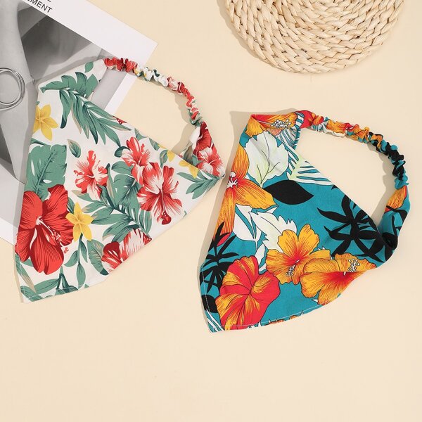 

2pcs Flower Print Hair Band, Multicolor
