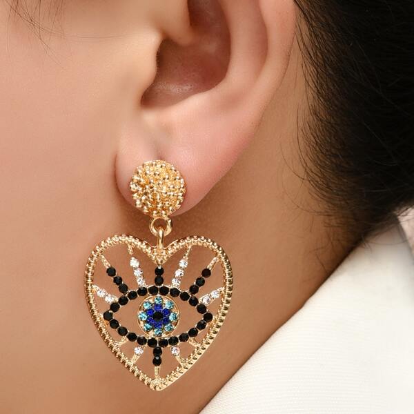 

Heart & Rhinestone Eye Decor Drop Earrings, Multicolor