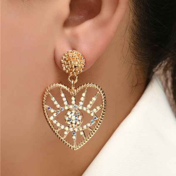 

Heart & Rhinestone Eye Decor Drop Earrings, Multicolor