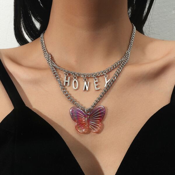 

Butterfly Charm Layered Necklace, Multicolor
