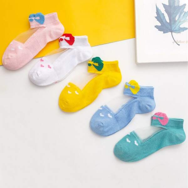 

5pairs Baby Heart Print Socks, Multicolor