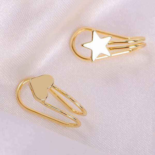 

2pcs Heart & Star Decor Ear Cuff, Gold