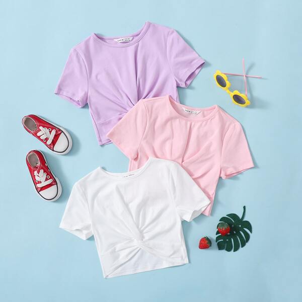 

Girls 3 Pack Twist Hem Top, Multicolor