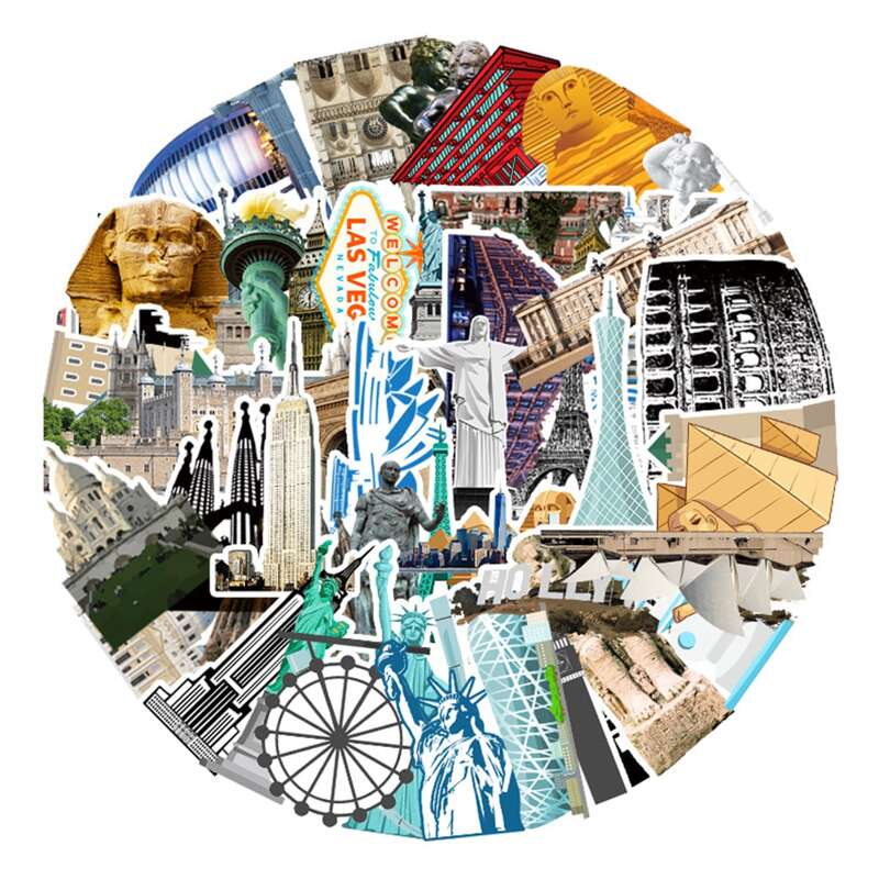 

64pcs Landmark Print Sticker, Multicolor