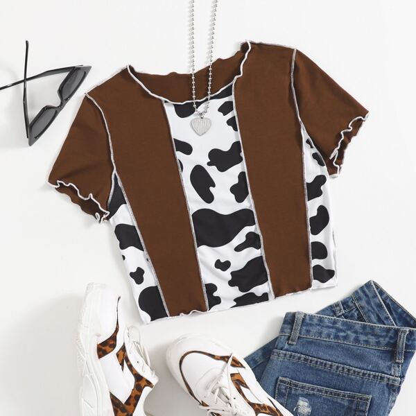 

Cow Print Seam Front Tee, Multicolor