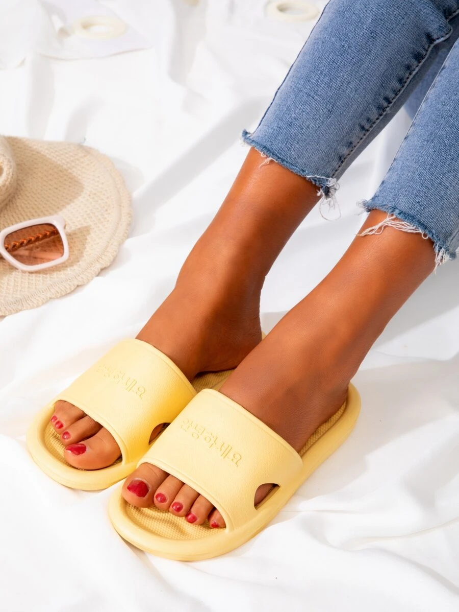 Minimalist Letter Embossed Slides - Yellow - View 1