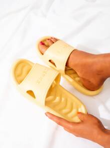 Minimalist Letter Embossed Slides - Yellow - View 2