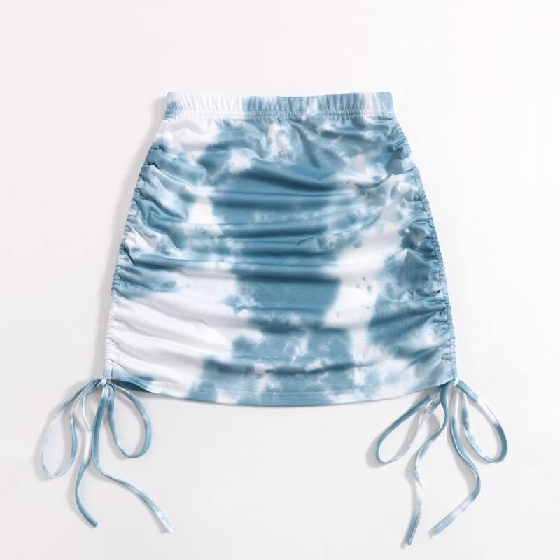 

Tie Dye Drawstring Skirt, Blue and white