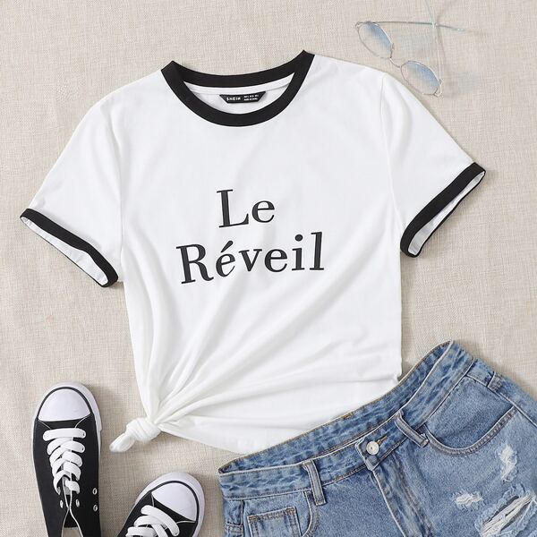 

Letter Graphic Ringer Tee, White