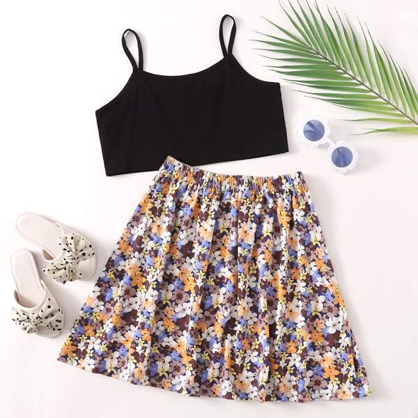 

Girls Cami Top & Floral Print Skirt, Multicolor