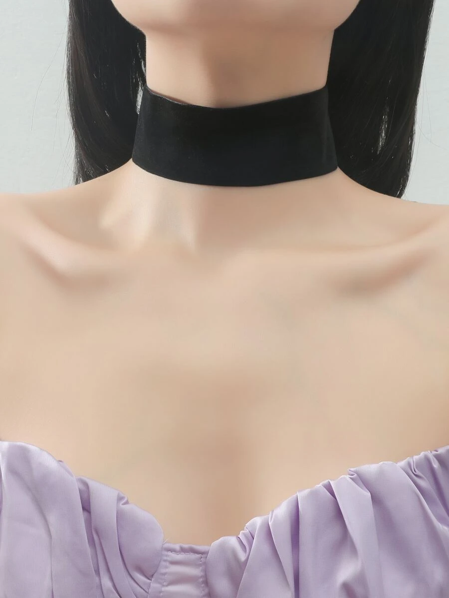 Wide Black Choker - Black - View 1