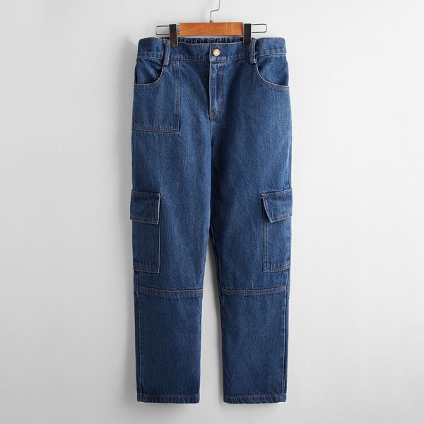 

Boys Flap Pockets Cargo Jeans, Medium wash