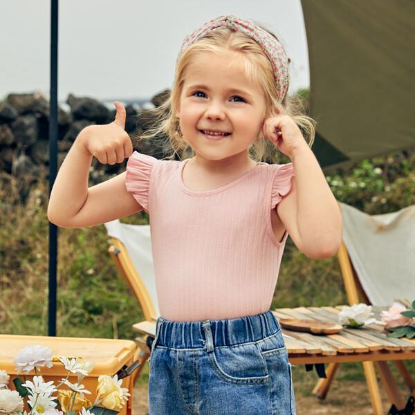 

Toddler Girls Ruffle Armhole Rib-knit Tank Top, Baby pink