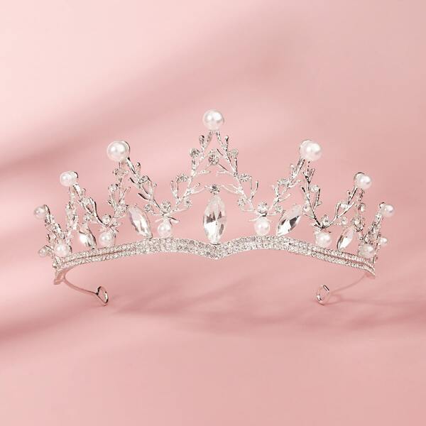 

Faux Pearl Crown Design Headband, Silver