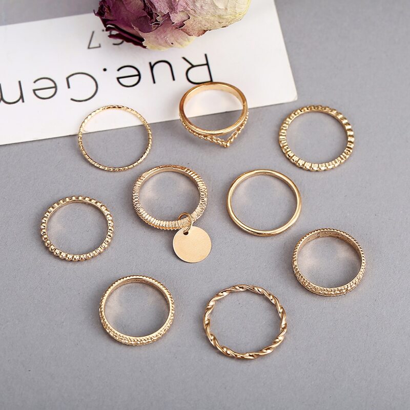 

9pcs Round Disc Decor Ring Set, Gold