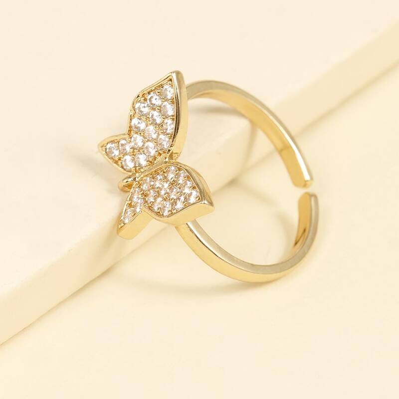 

Rhinestone Butterfly Decor Ring, Gold
