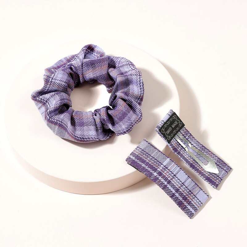 

3pcs Plaid Print Hair Accessory Set, Multicolor